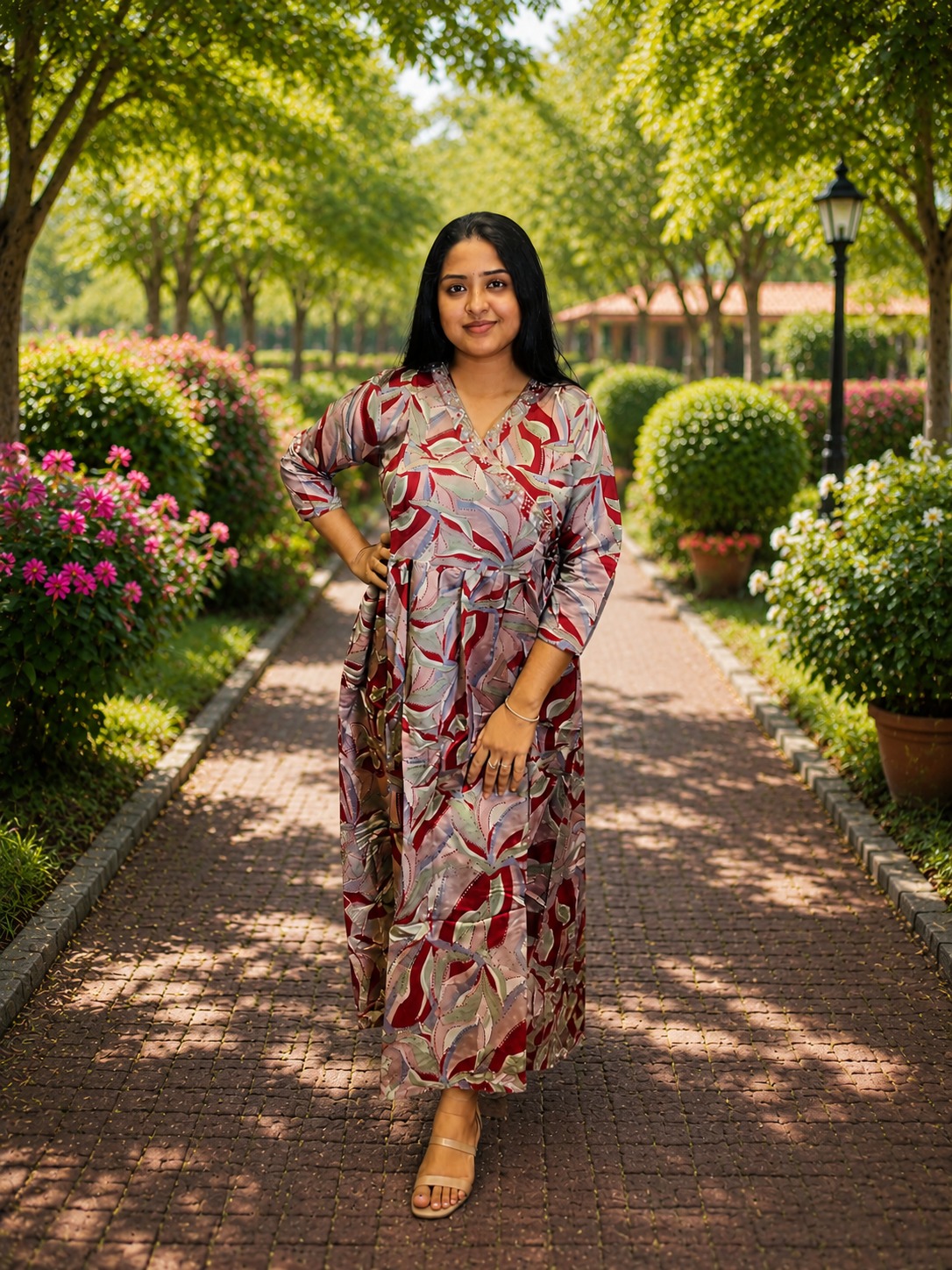 Autumn Leaf Maslin Printed One Piece Dress